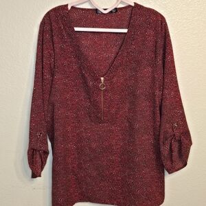 Women's Red V-Neck Blouse